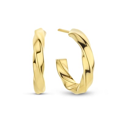 New Bling 9NB-0658 - Zilveren Halve Oorringen - Dames - Gedraaid - 19 x 3,5 mm - Pouchette - Gold Plated (Verguld/Goud op Zilver)