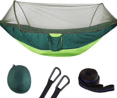 Campinghangmat met Klamboe - Dubbele Hangmat - Buiten Ontspannen - Ademend Nylon Materiaal - 300 kg Gewicht - Groen