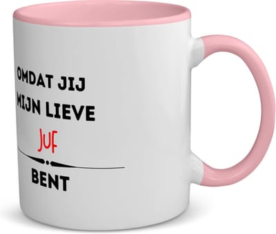 Akyol - omdat jij mijn lieve juf bent koffiemok - theemok - roze - Juf - de liefste juf - verjaardag - cadeautje voor juf - kado - geschenk - 350 ML inhoud