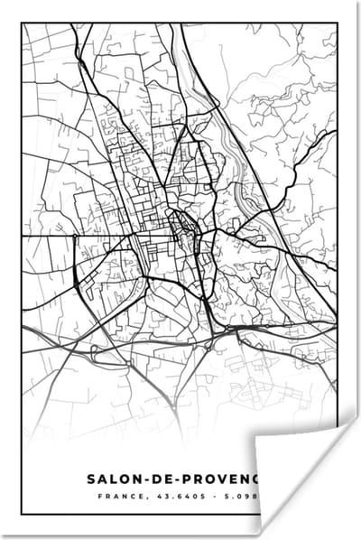 Poster Stadskaart - Plattegrond - Kaart - Salon-de-Provence - Frankrijk - Zwart wit - 120x180 cm XXL