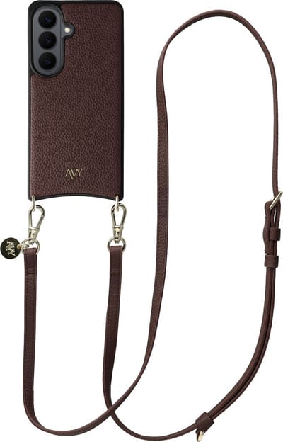 AVY Leren Hoesje Geschikt voor Samsung Galaxy S26 Plus | Compatibel met MagSafe | Leather Case met Telefoonkoord | Crossbody | Chocolate | Long Leather