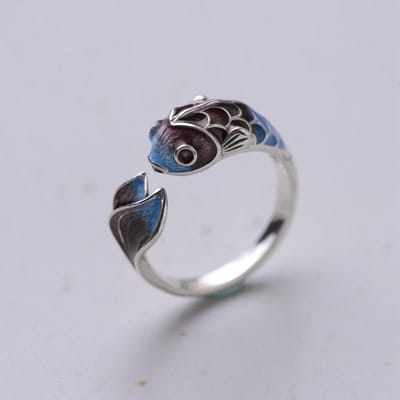 Vintage Lucky Koi Fish Cyprinoid Open Ring Voor Vrouwen Mode Zilverkleurige Koperen Metalen Vrouwelijke Ringen Feest Sieraden Geschenken gray