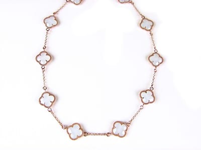 model 10 Fiori collier in zilver roze verguld 10 lichtblauwe klavers