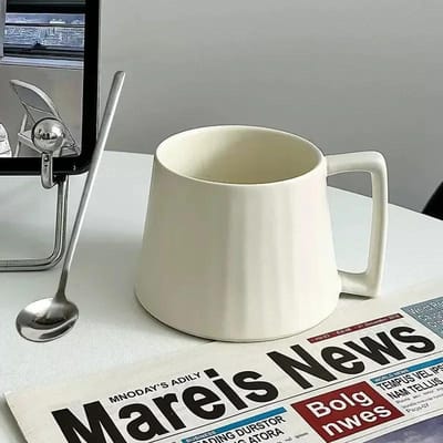 400ML Keramische Koffiekop Retro Stijl Cappuccino Latte Espresso Kopjes Ontbijt Melkkop met Lepel Kantoor Thuis Waterkop Cadeau 400ml white