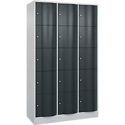 C+P Resisto lockerkast, 3 vakken, 15 vakken, B 1148 x D 540 x H 1950 mm, lichtgrijs/antracietgrijs