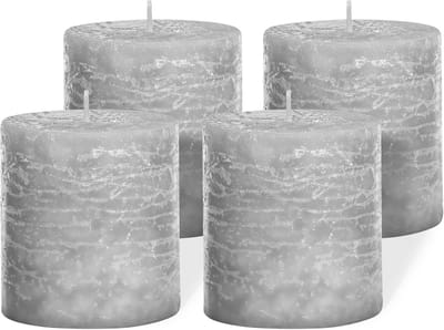 Set van 4 Stompkaarsen 7x7,5 cm – Door en Door Gekleurd Paraffine – Rustieke Lange Brandduur Kaarsen voor Decoratie