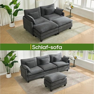 Modulaire hoekbank L-vorm 287 x 121 x 97 cm – 2-zits slaapbank met ottomane – chenille stof, diep zitcomfort, cloud sofa, ruimtebesparend – grijs – Laura