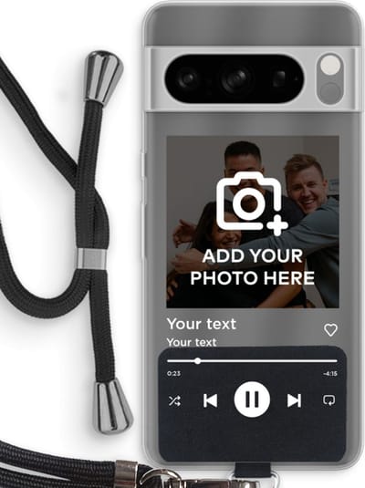 Gepersonaliseerd - Case Company® - Hoesje met koord geschikt voor Google Pixel 8 Pro hoesje met Koord - Music Player - Telefoonhoesje met Zwart Koord - Bescherming aan alle Kanten en Over de Schermrand