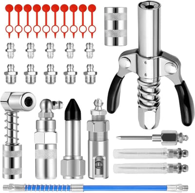 Nozzle Set van 28 Stuks voor Vetpers, Inclusief G-Coupler, Slang van 30 cm en 8 Soorten Aansluitingen voor Vet en Smering