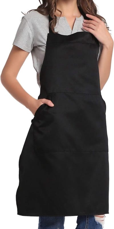 BIGHAS Adjustable Bib Apron with Pocket, Extra Long Straps for Women, Men Kitchen, Home, Cooking (Black) - ShopVlot