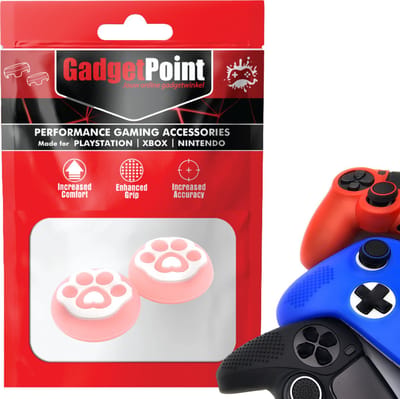 Gadgetpoint - Thumb Grips voor PlayStation, PS5, Xbox X/S, One & Switch Pro Controller - Gaming Thumbgrips - Performance Anti-Slip Thumbsticks - Bescherming Accessoires - Pootjes - Roze met Wit