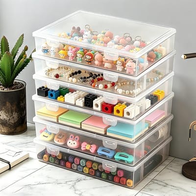 Multifunctionele Opbergdoos met Deksel, Rechthoekig, Stapelbaar en Geschikt voor A4 Papier, Set van 6 Stuks