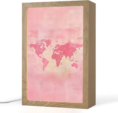 Tafellamp 20x30 cm - LED lamp - Wereldkaart - Roze - Vaag - Decoratieve tafellampen - Dimbaar - Tafellampje slaapkamer - Woonkamer binnen