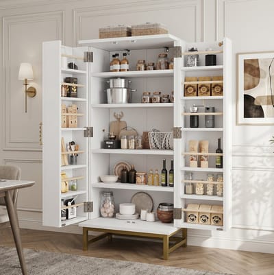 HAUSS SPOLE Keukenkast - Compacte Hoge Opbergkast Met Verstelbare Planken - Voor Keuken En Eethoek - Spaanplaat - 60x40x130 Cm - Wit