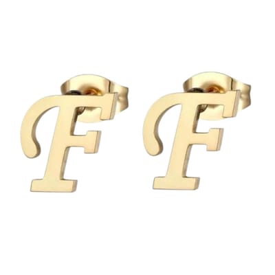 Aramat Jewels | Oorbellen | Goudkleurige RVS oorstekers Letter F | | | |10mm | Staal | Kinderen, Volwassenen | Verkleurd niet