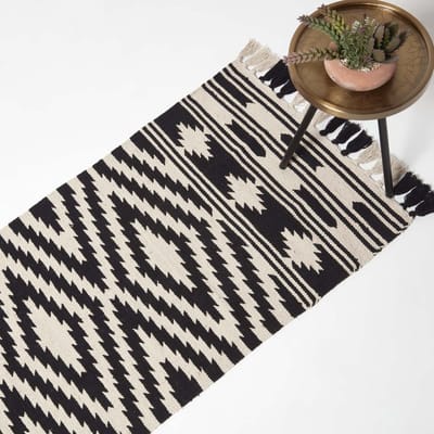 Homescapes Dinan katoenen tapijtloper - 66 x 200 cm, zwart-wit patroon