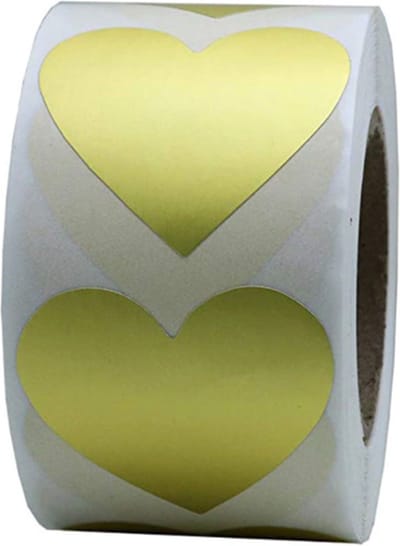 DW4Trading Stickerrol Goud Hartje - Sluitstickers - Ø 2, cm - 300 Stuks