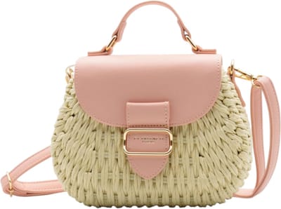 Flora & Co - trendy raffia crossbody tasje - roze