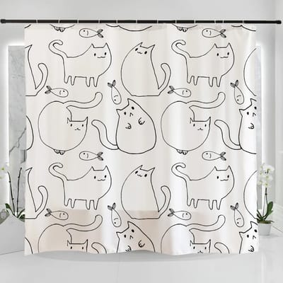 Floraweg Floraweg Douchegordijn,Shower Curtain,badgordijn,badkamergordijn,Volledige printen,Lijn Kattenportret ,digitale printen -Anti Schimmel - Inclusief 12 ringen -met 12 stuks douchegordijnhaken – Waterdicht -Wasbaar- Polyester - 180x200 cm