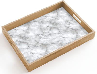 Dienblad hout 40x30 cm - Schootdienblad - Grijs - Marmer - Klassiek - Aders - Borrelplank rechthoek - Plateau dienbladen