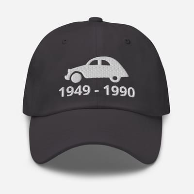 De2pktjes - Geborduurde Citroën 2cv pet met productieperiode verkrijgbaar in Donkergrijs