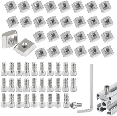M6 T-Slide Nuts Set van 60 Stuks, T-Nuts van Koolstofstaal met Moersleutel, Geschikt voor Aluminium Profielen en Extrusie Slots