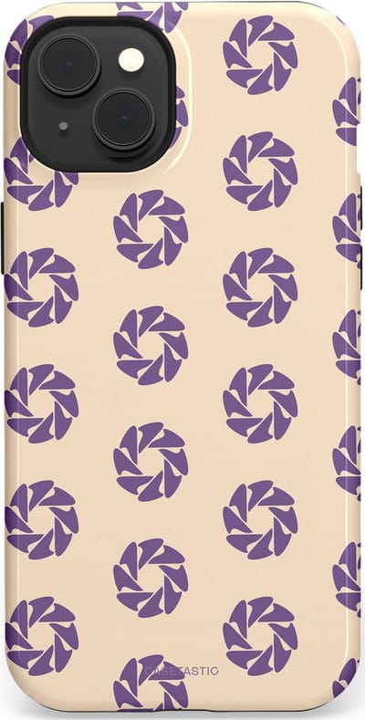 Casetastic hoesje geschikt voor Apple iPhone 15 Plus - MagSafe - Dubbellaagse bescherming - Paarse Cirkels op het Zand - Fashion Case - Crème Lavendel Zilver