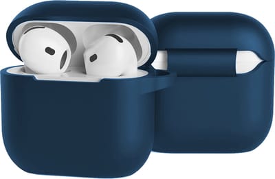 Case - Geschikt voor Apple AirPods 4 - Siliconen Hoes met Clip - Silicone Hoesje Cover - Navy