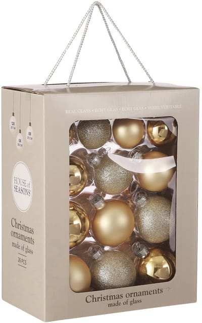 Mica Decorations Kerstballen Set - Kerstversiering voor Kerstboom - Kerstornamenten van Glas in Champagne Kleur - Complete Set van 26 Stuks - Ø7 cm - Voor Binnen