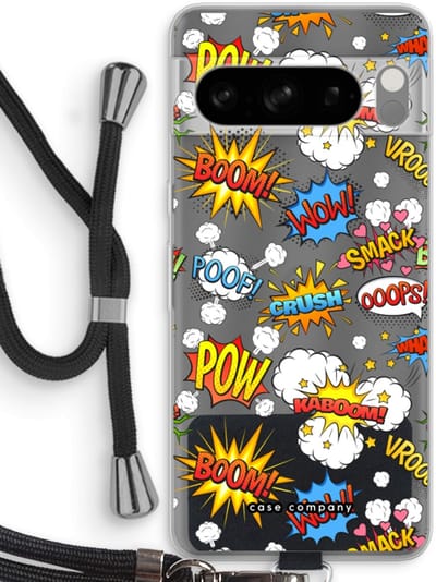 Case Company® - Hoesje met koord geschikt voor Google Pixel 8 Pro hoesje met Koord - Pow Smack - Telefoonhoesje met Zwart Koord - Bescherming aan alle Kanten en Over de Schermrand