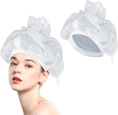 Haar Kap - Net Cap - Krullen Drogen - Verstelbaar Koord - 18.1 x 14.5 cm - Wit