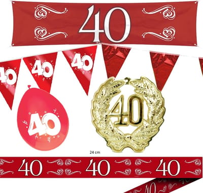 6 delig -40 jaar getrouwd M PVC- Jubileum pakket feestversiering - robijnen bruiloft.