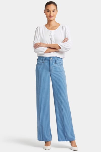 High Rise Teresa Wijde Pijpen Jeans Lichtblauw Gestreepte Premium Denim