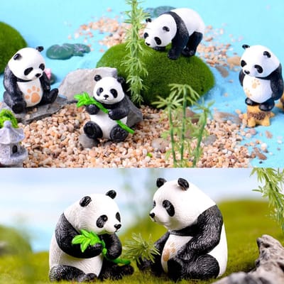 Set van 4 Miniatuur Panda Beelden - Schattige Dieren Decoratie voor Micro Landschap, Aquarium en Tuin Decoratie