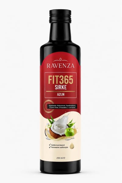 Ravenza Fit365 Azijn 250 ml – Appelazijn met Kokosolie, Chiazaad, Quinoa & L-Carnitine – Natuurlijk Gefermenteerd
