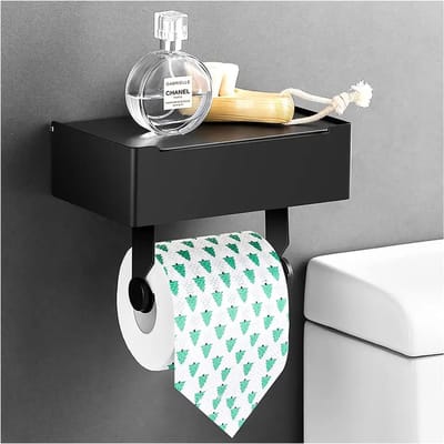 SwissBex - Toiletrolhouder - WC Rolhouder - Tissuebox houder - Zelfklevend of Borend - RVS - Zwart - Toiletpapier houder