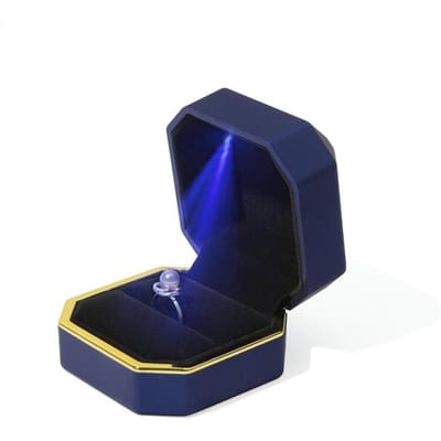 1 Stuk LED Sieraden Ringdoos Luxe Ketting Hanger Cadeaus Display Met Licht Voor Aanzoek Verloving Bruiloft Etui blauw