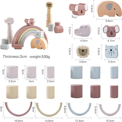 1 Ensemble de Jouets en Bois Blocs Arc-en-ciel à Empiler Blocs d'Équilibre Éléphant Jouet d'Activités d'Équilibrage Éducatives Cadeaux d'Anniversaire Préscolaire