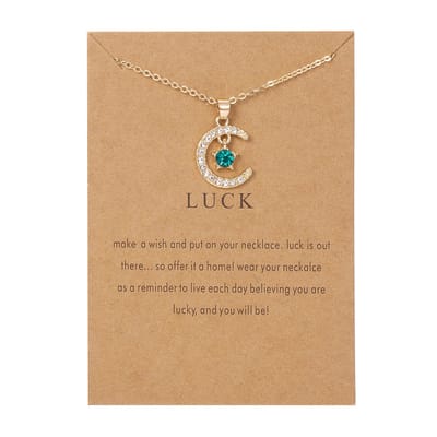 Geboortesteen Ketting Maart met Zirkonia Kristal - Goudkleurig met Blauw - Cadeau / Geluk Hanger - Pax Amare