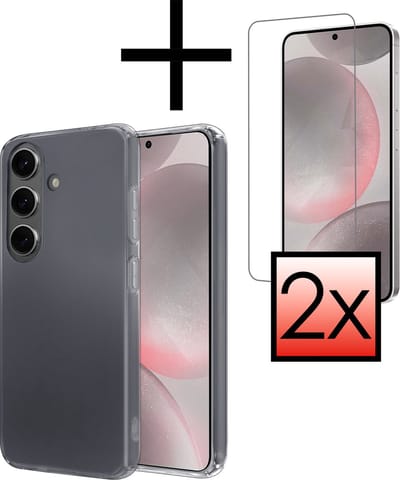 Hoesje - Met 2x Screenprotector - Geschikt voor Samsung Galaxy S24 - Sterk & Shockproof - Back Cover - Siliconen Case - Telefoon Hoes - Transparant