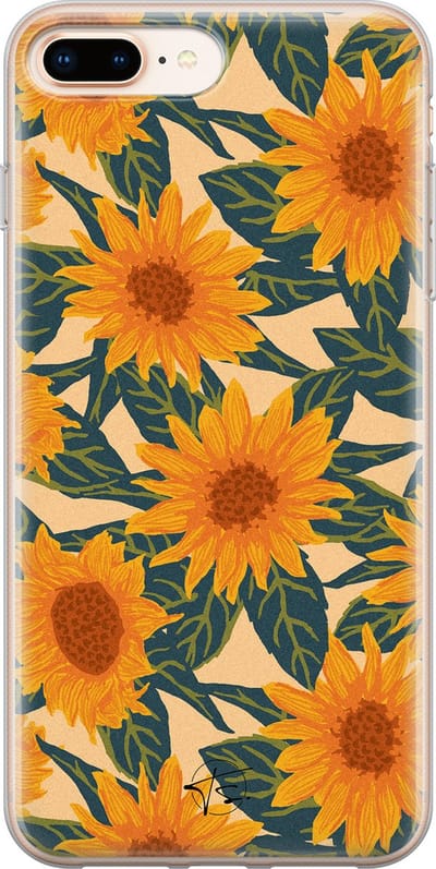 Hoesje geschikt voor iPhone 8 Plus - Zonnebloemen - Soft Case - TPU - Bloemen - Geel - Mooie Telefoonhoesjes