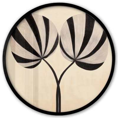 Poster in lijst Rond - Fotolijst 40x40 cm - Posters - Bladeren - Gestreept - Stengel - Beige - Ronde posterlijst zwart - Decoratie - Wanddecoratie woonkamer - Muurdecoratie slaapkamer
