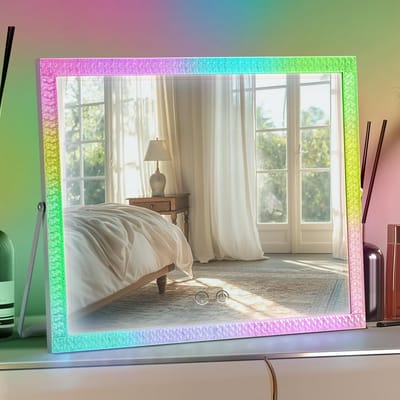 Make-upspiegel met Verlichting - Verlichte Spiegel - Make-up Aanbrengen - RGB & Dimbare Modi - 40 x 65 cm - Wit