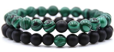 Kralen Armband - Mat Zwart / Groen - Natuursteen - Armbanden Heren Dames - Kralenarmband - Cadeau voor Man - Mannen Cadeautjes Accesoires