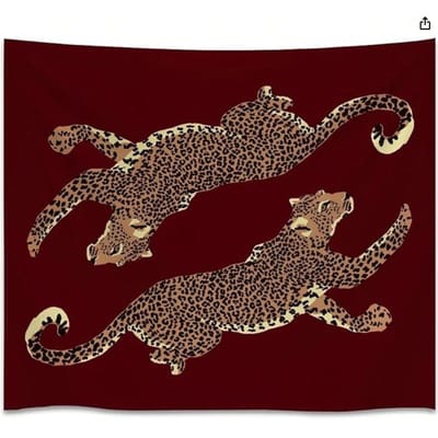 1 Stuk Bordeaux Rood Luipaardprint Wandkleed, Wilde Dieren Wanddecoratie, Coole Kamer Spullen, Groot Formaat, Polyester 2D Print, Slaapkamer Spullen, S 90X150cm