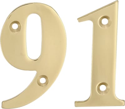 AMIG Huisnummer 91 - massief messing - 5cm - incl. bijpassende schroeven - gepolijst - goudkleur