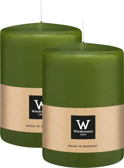Wiedemann Cilinderkaars/stompkaars groot - 2x - olijfgroen - 15 x 10 cm - 113 branduren - zuilkaarsen