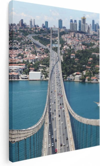 Artaza Canvas Schilderij Skyline Istanbul - 30x40 cm - Klein - Wanddecoratie Brug - Muurdecoratie Zeilboot - Kamer Accessoires Stad