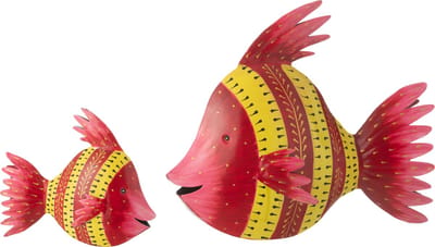 J-Line decoratie Vis - ijzer - roze/geel - large