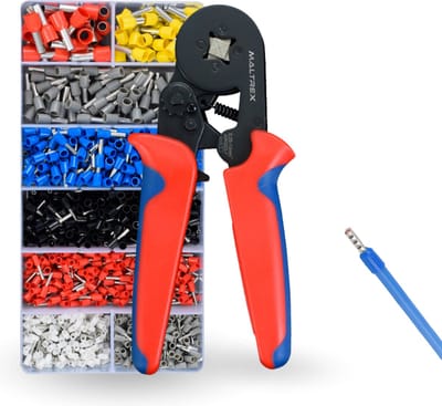 Adereindhulstang incl. 1200 Adereindhulzen – Professionele Krimptang – Voor 0,25-10mm² Draden – Comfortabel en Veelzijdig Huls Tang